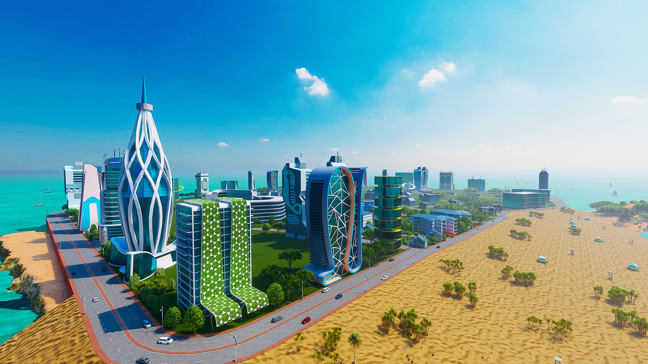 Aerial city scape with production lighting