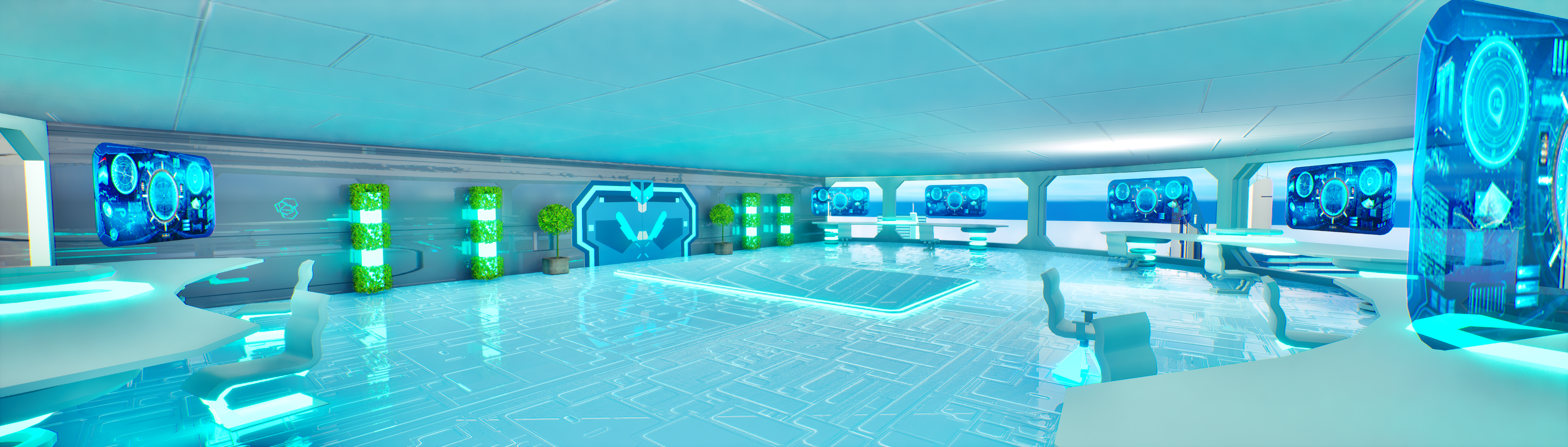 Interior office environment with ambient lighting