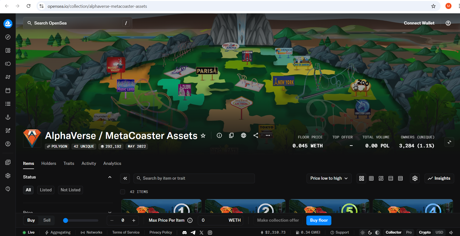 OpenSea collection screenshot showing the holder count for the in-product NFT marketplace