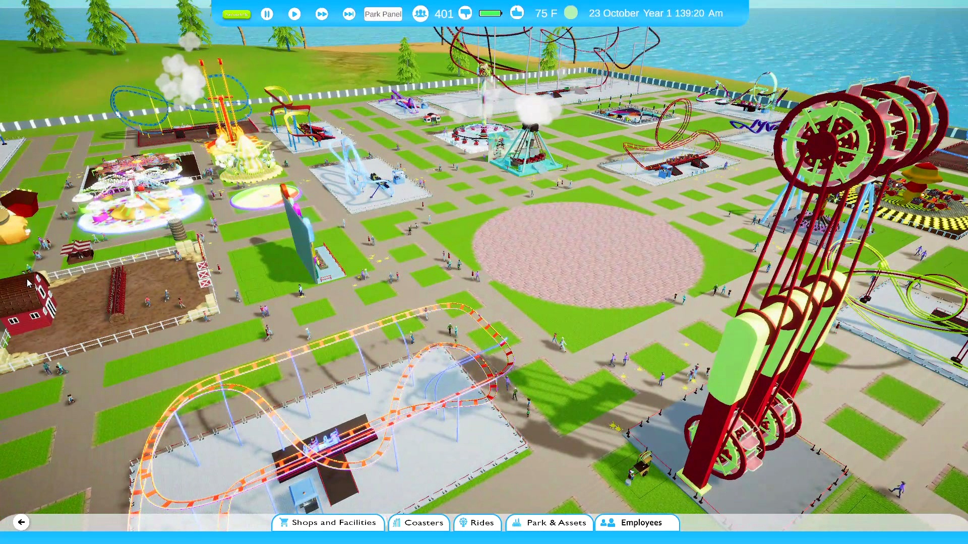 MetaCoaster — park overview with rides visible